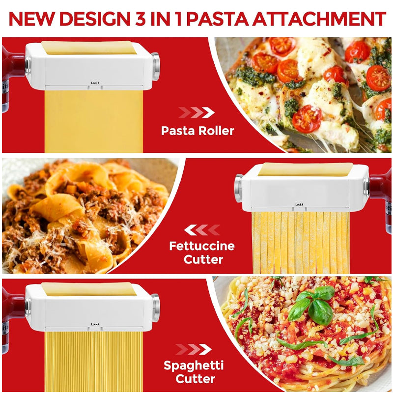 3-in-1 Pasta Maker Attachment for KitchenAid Stand Mixer 8 Adjustable Thickness Knob Pasta Maker