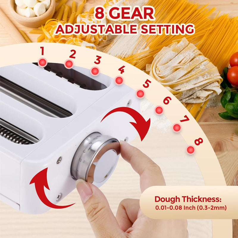 3-in-1 Pasta Maker Attachment for KitchenAid Stand Mixer 8 Adjustable Thickness Knob Pasta Maker