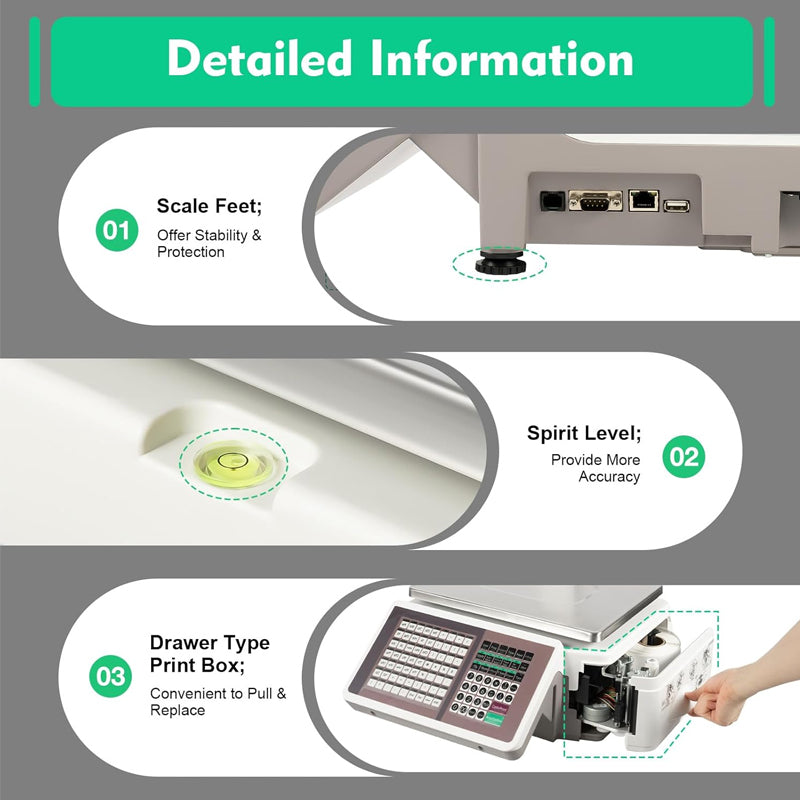 66 LB Label Printing Scale Pole Display LCD & LED Digital Electronic Price Computing Scale