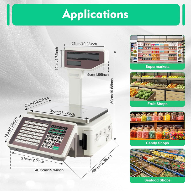 66 LB Label Printing Scale Pole Display LCD & LED Digital Electronic Price Computing Scale