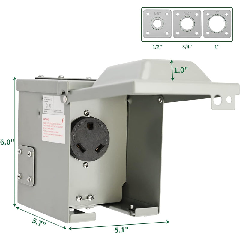 30 Amp Power Outlet Box 125 Volt RV/EV Receptacle Box Weatherproof Outdoor Electrical Panel
