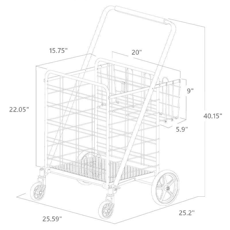 Folding Shopping Cart with Double Baskets 360°Rolling Swivel Wheels 160 lbs Large Capacity Utility Cart