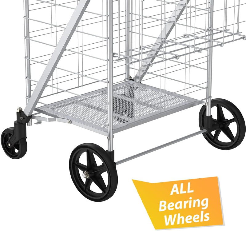 Folding Shopping Cart with Double Baskets 360°Rolling Swivel Wheels 160 lbs Large Capacity Utility Cart