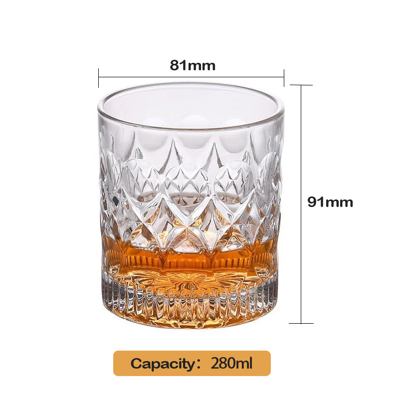 280ml Whiskey Glasses Spirits Shot Glass 2pcs Carved Style Lead-Free Glassware with Heavy Base