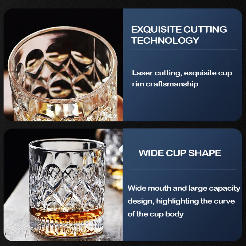 280ml Whiskey Glasses Spirits Shot Glass 2pcs Carved Style Lead-Free Glassware with Heavy Base