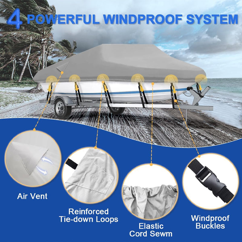 17'-19' Boat Cover Heavy Duty 600D Waterproof Boat Cover for V-Hull Tri-Hull Runabout Bass Boat Fish Ski Boat