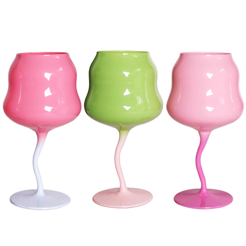 480ml Macaron Retro Twist Cup Colored Glass Wine Stemware Lead-Free Glass Goblet