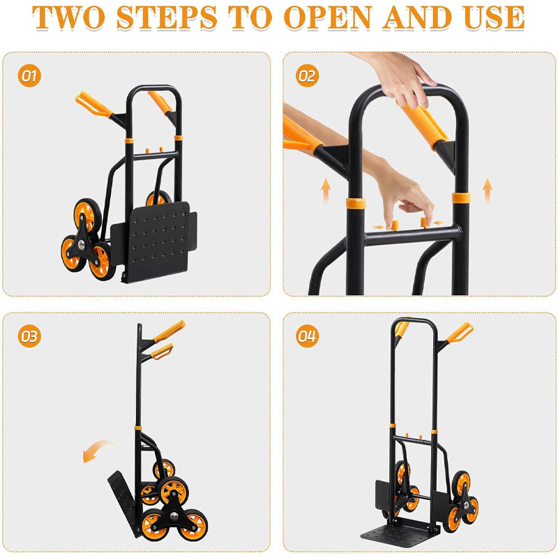 440 lbs Stair Climbing Cart Stainless Steel Heavy Duty Hand Truck with Telescoping Handle and 6 Rubber Wheels