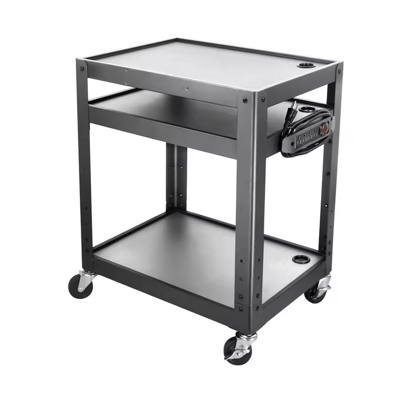 24-41" Height Adjustable Steel Cart Multi-Functional Cart With Power Outlets Movable Computer Work Station