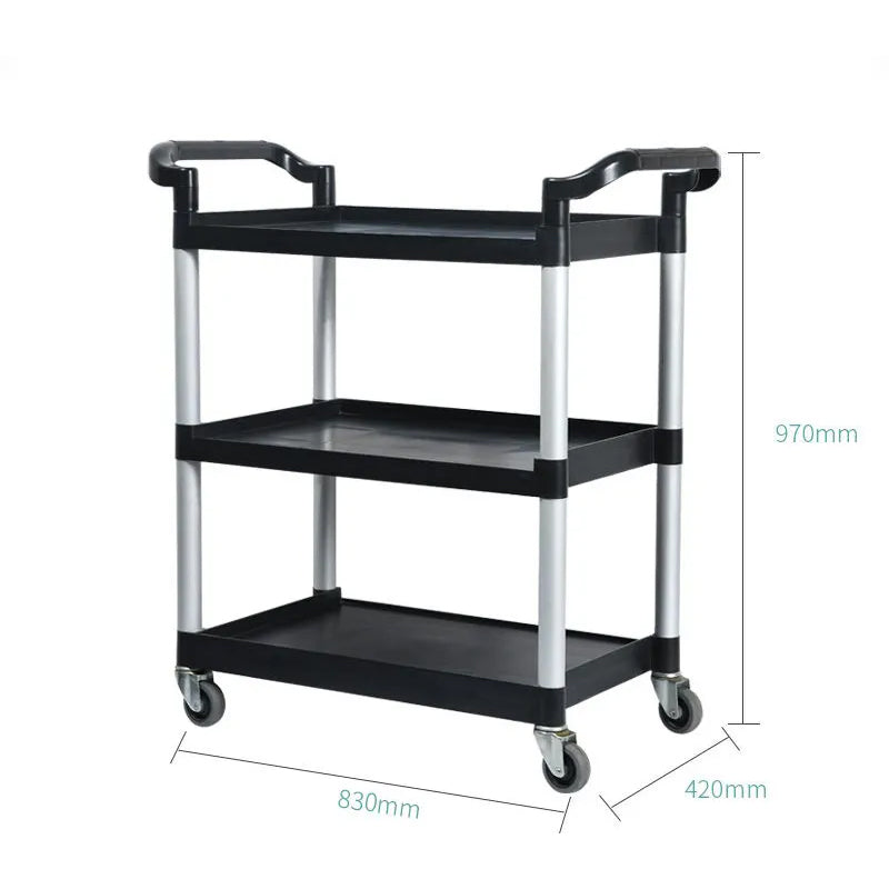 Commercial plastic 3 Shelf Three Shelves Rack Service Cart Utility Trolley Shelving Rack with 4 Casters