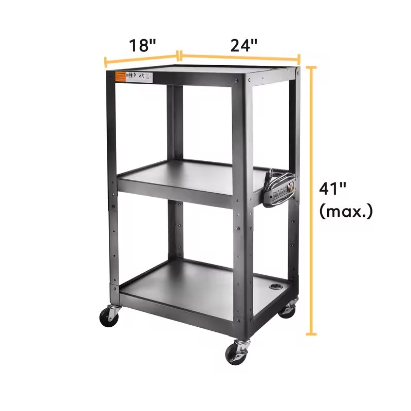 24-41" Height Adjustable Steel Cart Multi-Functional Cart With Power Outlets Movable Computer Work Station