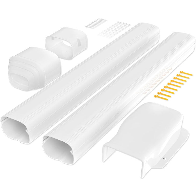 3 inch W 7.5Ft L PVC Decorative Line Set Cover Kit with 2 Straight Ducts & Full Components Easy to Install paintable for Heat Pumps White