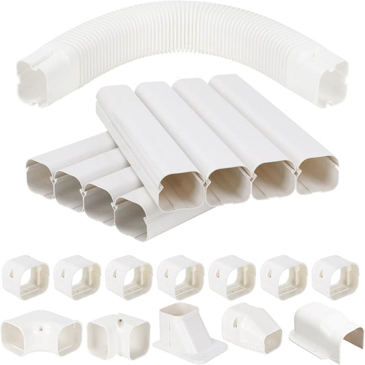 3” 13.5 Ft or 4 inch 13.5FT Mini Split Line Accessories Set Cover PVC Decorative Pipe Line Cover for Ductless Mini Air Conditioners and Heat Pumps with Flexible Duct