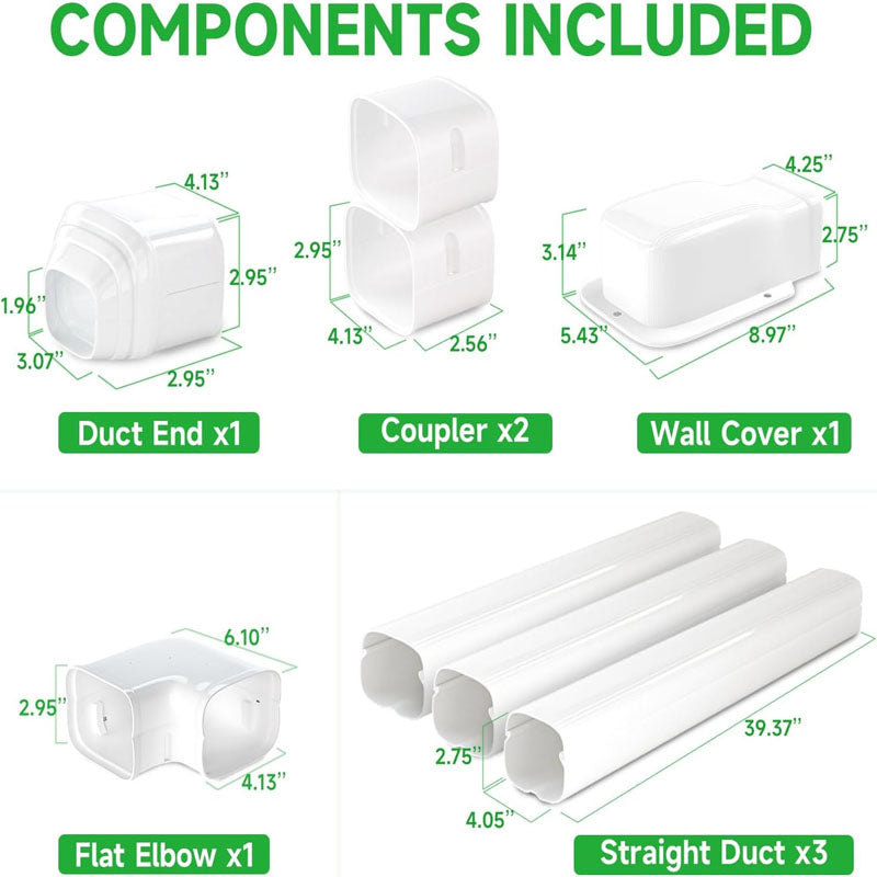 4” 11 Ft Mini Split Line Accessories Set Cover  PVC & PP Line Cover Set Universal for Ductless Mini Air Conditioners and Heat Pumps with Flexible Duct