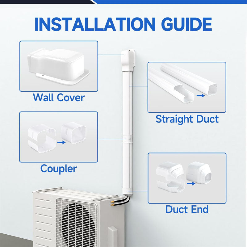 3 inch W 7.5Ft L PVC Decorative Line Set Cover Kit with 2 Straight Ducts & Full Components Easy to Install paintable for Heat Pumps White