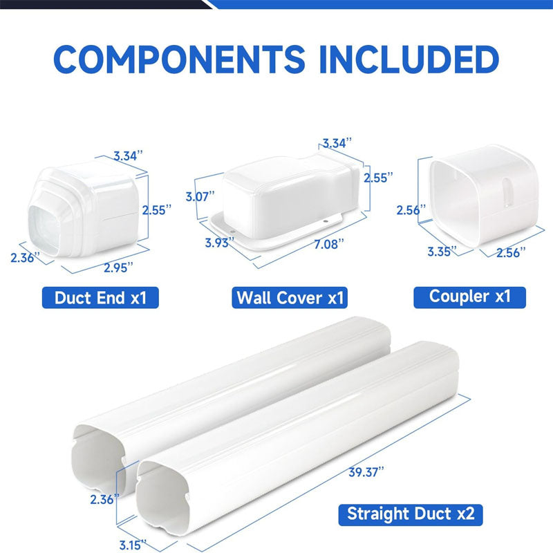 3 inch W 7.5Ft L PVC Decorative Line Set Cover Kit with 2 Straight Ducts & Full Components Easy to Install paintable for Heat Pumps White