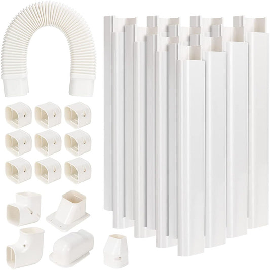 Mini Split Line Accessories Set Cover 3-inch W 16.1 Ft L  PVC Decorative Pipe Line Cover For Air Conditioner for Outside Heat Pumps Tubing Cover