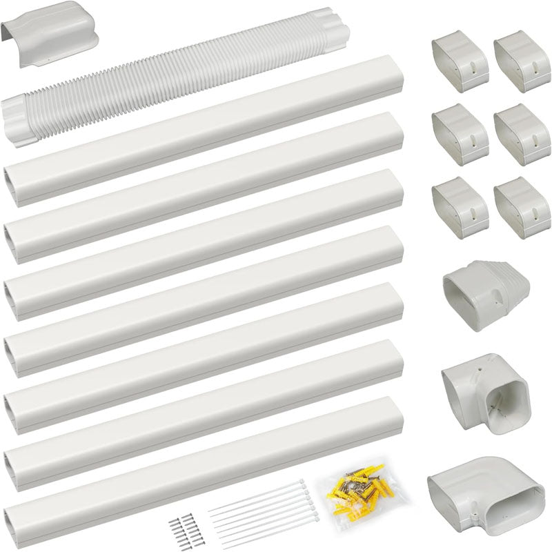 3in 25ft  Mini Split PVC Accessories Line Set Cover Kit PVC Decorative Pipe Line Cover for Heat Pumps White