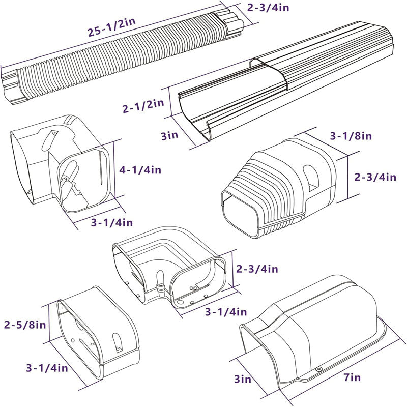 3in 25ft  Mini Split PVC Accessories Line Set Cover Kit PVC Decorative Pipe Line Cover for Heat Pumps White