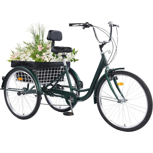 Adult Tricycle 26 Inch Tricycle 7-Speed Trike with Bell and Large Basket Folding Tricycle for Recreation, Shopping, Picnics, Adult Man and Women