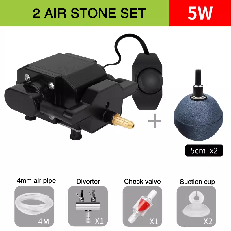 Pond & Lake Aeration System ,Pond Aeration Kit, 2 Outlet Pond Aerator, 5 W All-in-One Pond Air Pump Kit with Air Stone, Check Valve, Air Tubing for Pond, Fish Tank, Aquarium, Hydroponics