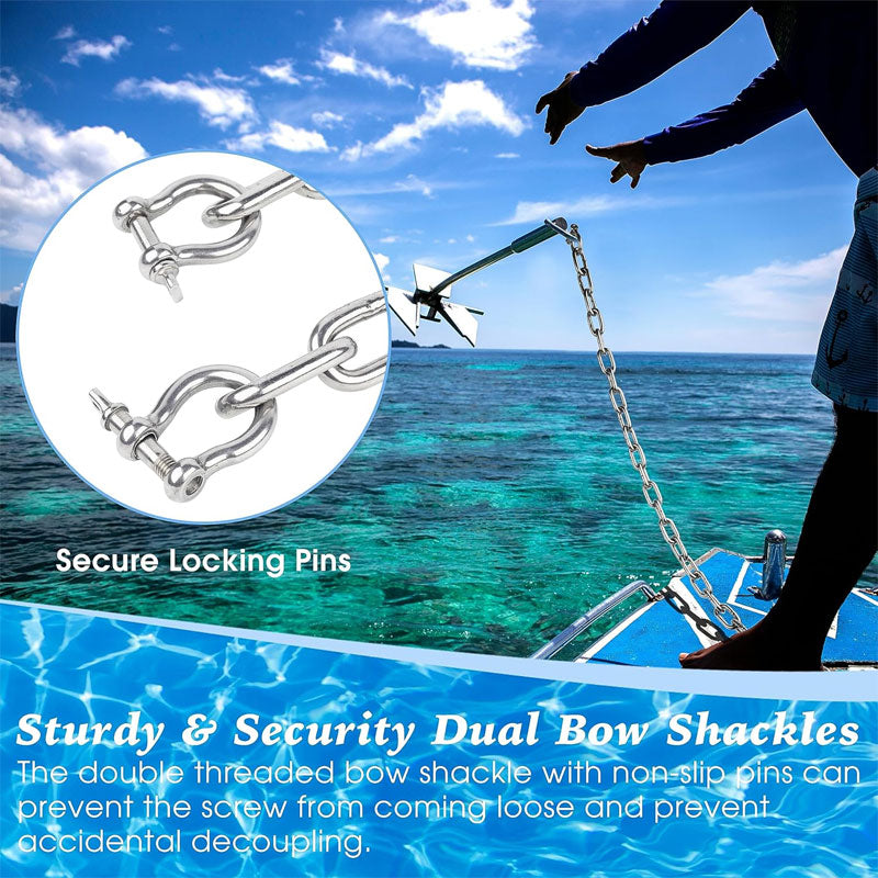 Marine Anchor Chain, 316 Stainless Steel Marine Grade Anchor Lead Chain With Double Locking Ring Shackle, Suitable For Different Anchors