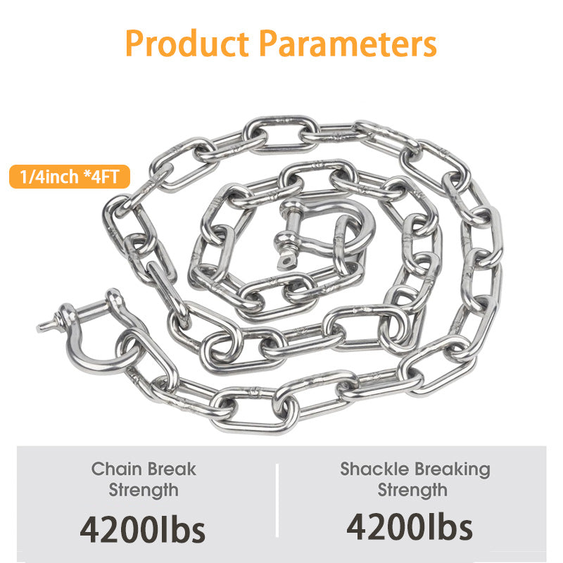 Boat Anchor Chain, 316 Stainless Steel Marine Grade Anchor Chain With Double Locking Ring Buckle, Anchor Chain For Boats