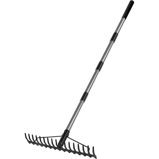 Asphalt Rake, Garden rake, 165 cm metal rake, rake with 17 steel teeth, with stainless steel handle, for loosening soil and leveling lawns, leaf rake, lawn rake, lawn and leaf hay rake
