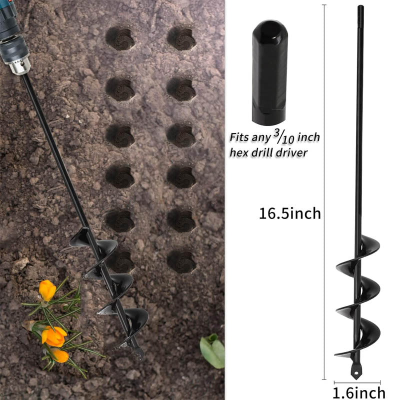 Auger Drill Bit  3.5"x16"and 1.6"x16.5" Garden Auger Drill Bit Bulbs Planting & Holes Digging, for 3/8" Hex Drive Drill