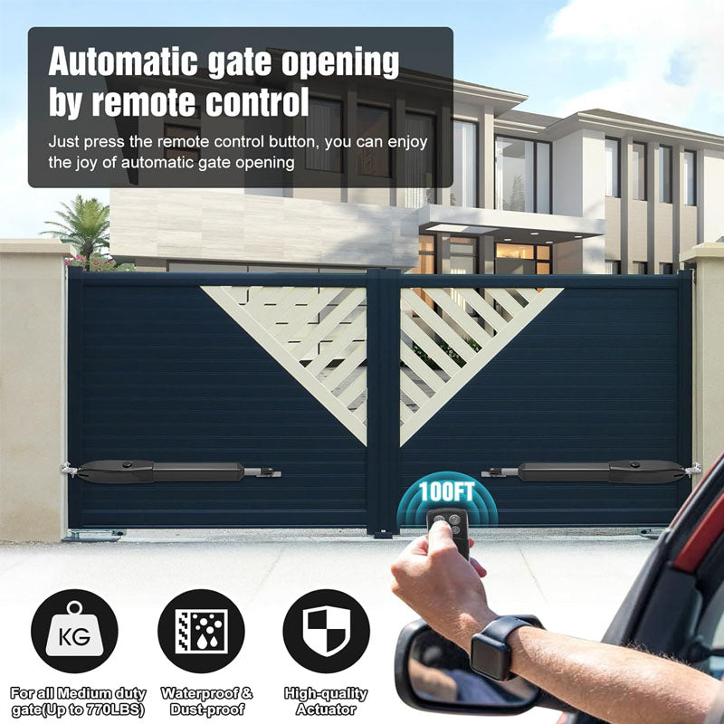 Automatic Gate Opener Electric Gate Opener Single Swing Gate Opener 16 mm/s Speed 80W Automatic Gate Openers  with Remote Complete Kit Push Pull-to-Open Up