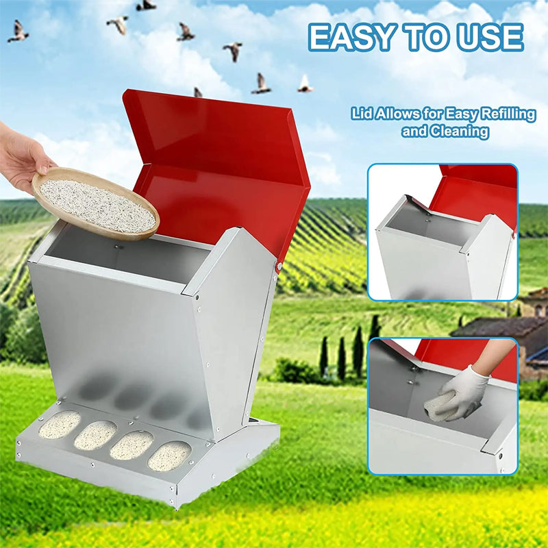 Outdoor Rain-Proof Food Metal 25lbs Capacity No Waste Chicken Feeder For Poultry Animals Feeding Food System