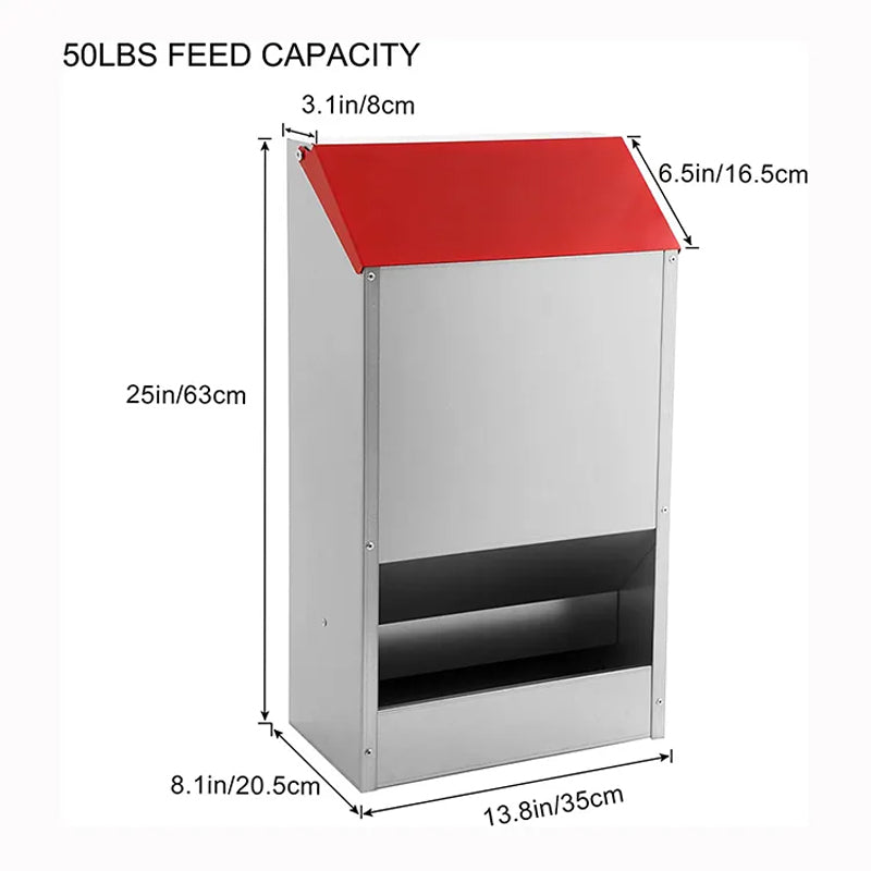 Chicken Coop Feeder No Waste And 50lbs No Assembly Required Wall Mounted Galvanized Steel Poultry Drinkers And Feeders