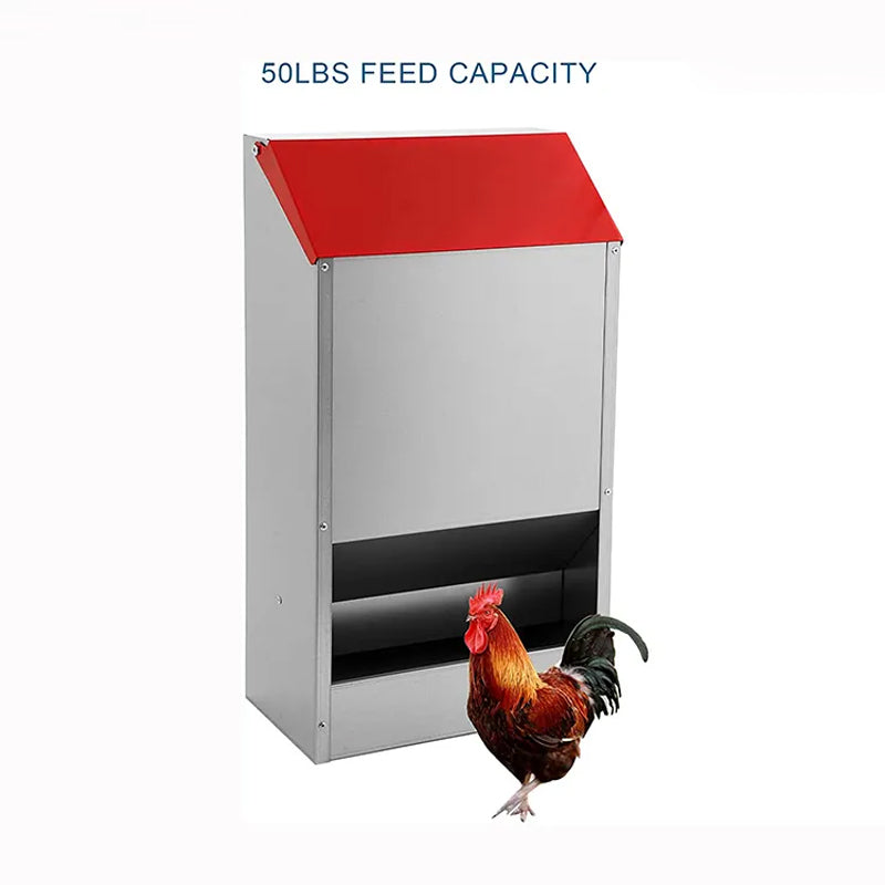 Chicken Coop Feeder No Waste And 50lbs No Assembly Required Wall Mounted Galvanized Steel Poultry Drinkers And Feeders