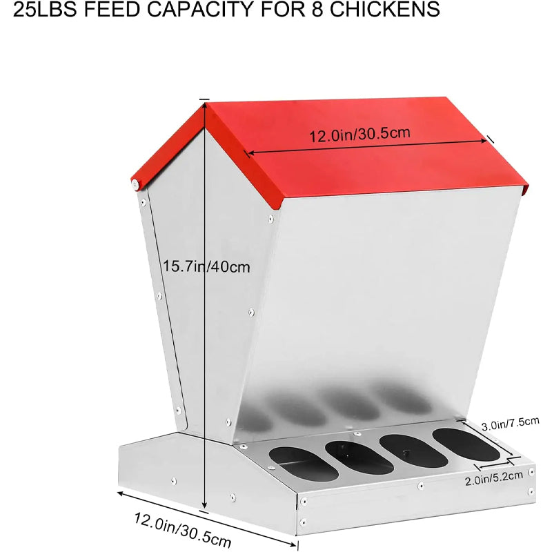 Outdoor Rain-Proof Food Metal 25lbs Capacity No Waste Chicken Feeder For Poultry Animals Feeding Food System