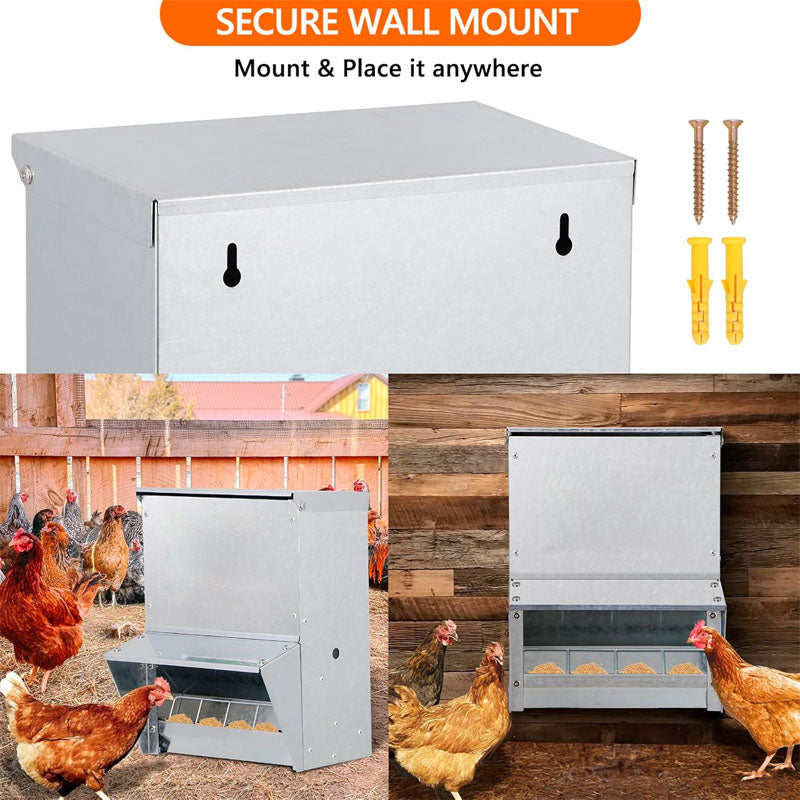 Automatic Chicken Feeder Galvanized Poultry Feeder Holds 30lbs No Waste Waterproof for Poultry