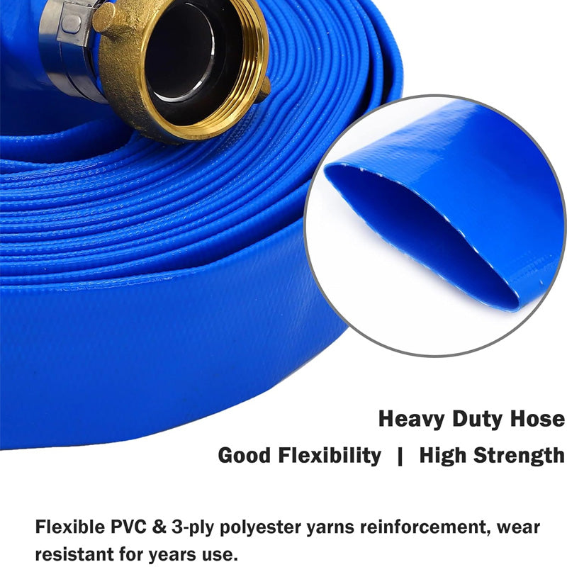 2 Inch ID × 50 Feet Pool Backwash Hose, Blue PVC Lay Flat Drain Pump Hose For Swimming Pool Draining And Cleaning Filter