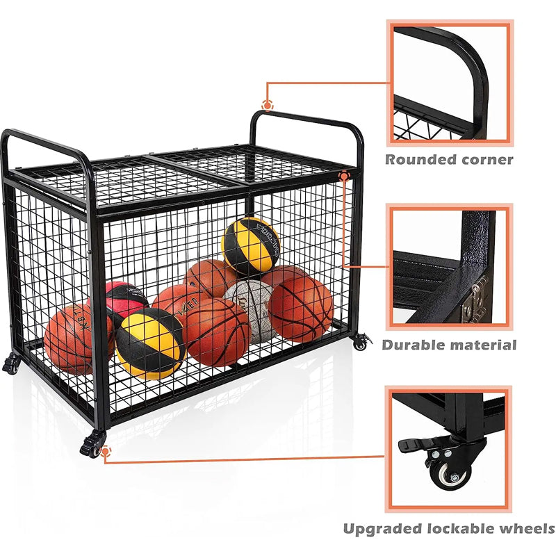 Extra Large Basketball Cage Bin With Wheels For Outdoor Sports Equipment Organizer Lockable Wheels Large Capacity Toy Ball Storage