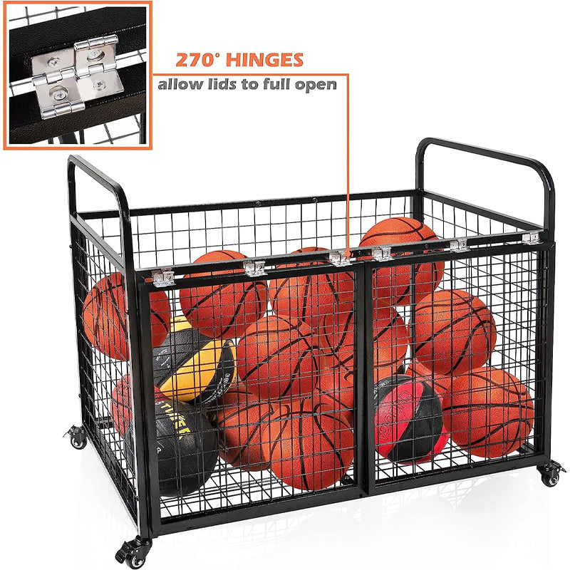 Extra Large Basketball Cage Bin With Wheels For Outdoor Sports Equipment Organizer Lockable Wheels Large Capacity Toy Ball Storage