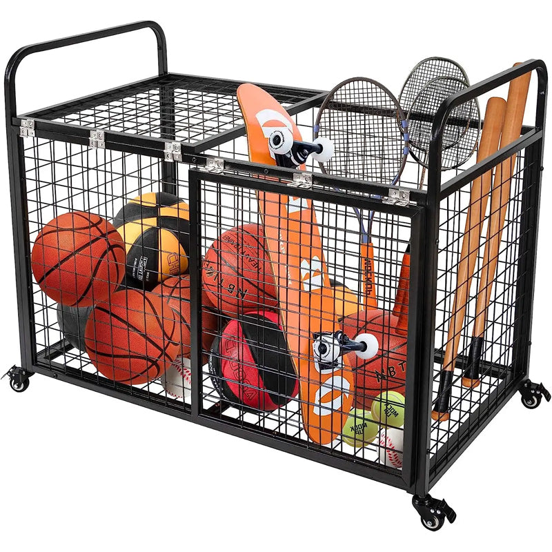 Extra Large Basketball Cage Bin With Wheels For Outdoor Sports Equipment Organizer Lockable Wheels Large Capacity Toy Ball Storage