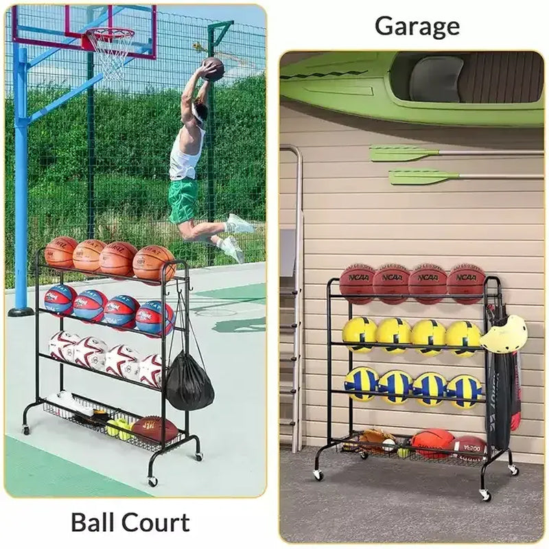 Large Capacity Metal Garage Sports Equipment Organizer Ball Toys Storage Rack For Sports Gear & Rolling Balls Rack