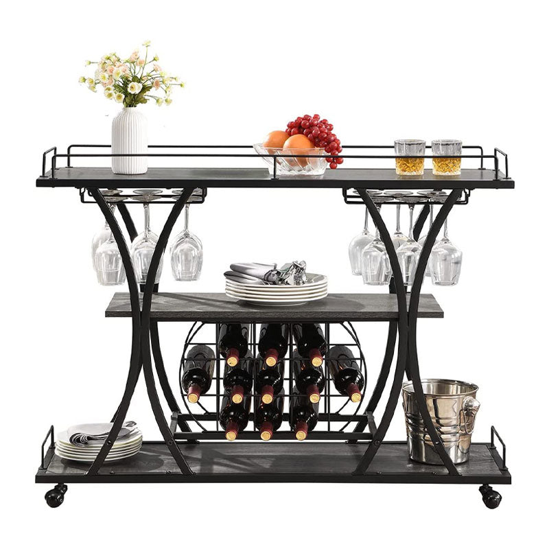 Mobile Freestanding Shelf with Wine Glass Holder, 3 Tier Wine Rack Trolley