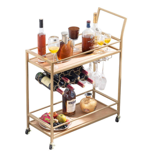 Kitchen Living Room Storage Cart, Trolley Dining Cart With Wine Racks