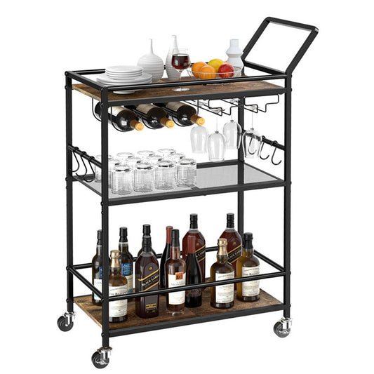 3-Tier Bar Cart, Multi-Purpose Portable Family Dining Cart, Height Adjustable