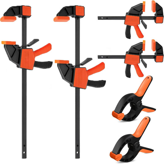 6-Pack 12" and 6" Bar Clamps Wood Clamps for Woodworking Quick Clamps F Clamp with 150 LBS Load Limit