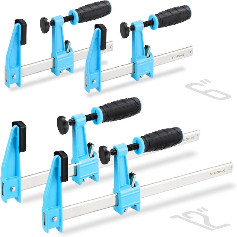 4-pack 6-Inch & 12-Inch Bar Clamps Set Medium-Duty Quick-Release F Clamps 600 Lbs Load Limit