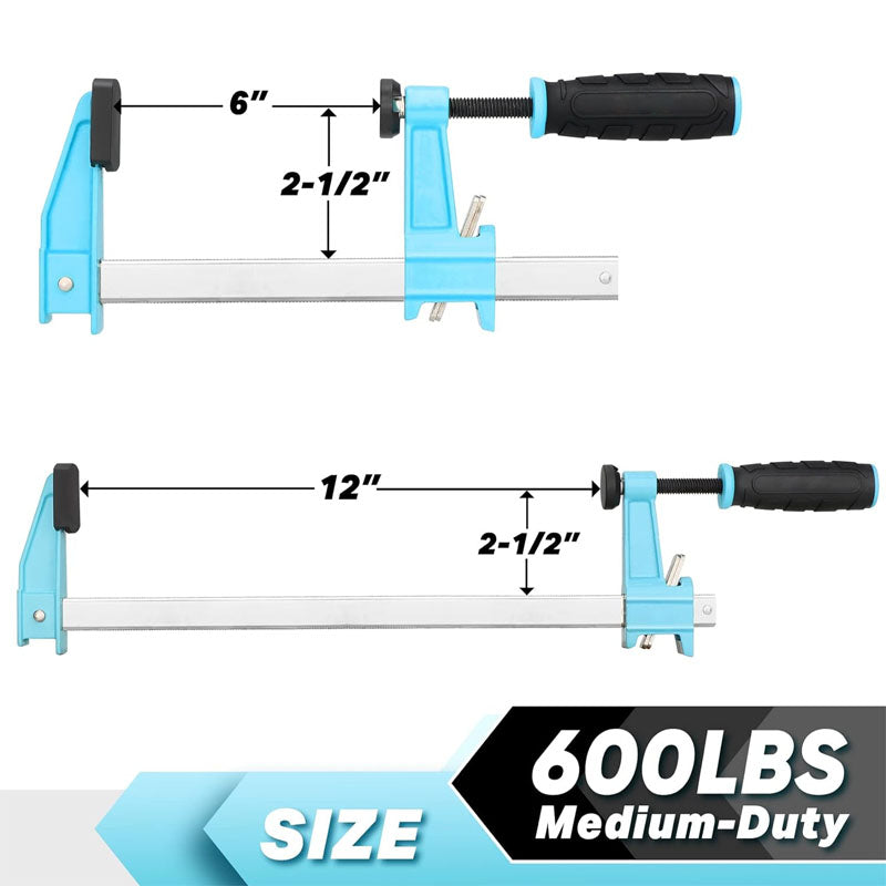 4-pack 6-Inch & 12-Inch Bar Clamps Set Medium-Duty Quick-Release F Clamps 600 Lbs Load Limit