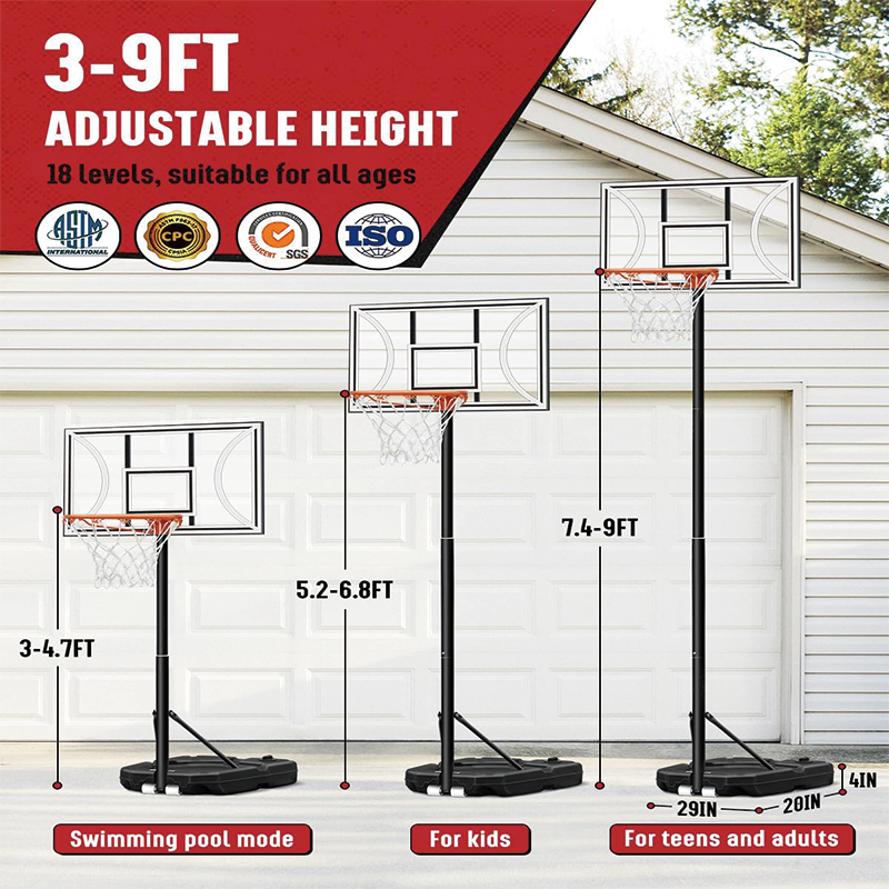 Basketball Hoop, 3 FT- 9 FT Adjustable Height Portable Backboard System, 32 in Backboard Indoor Portable Basketball Hoop for Outdoor/Indoor