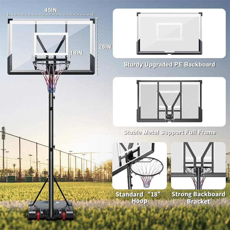 Basketball Hoop, 5.7-10ft Adjustable Height Portable Backboard System, 45in Shatterproof Backboard for Outdoor/Indoor Kids Youth Adults