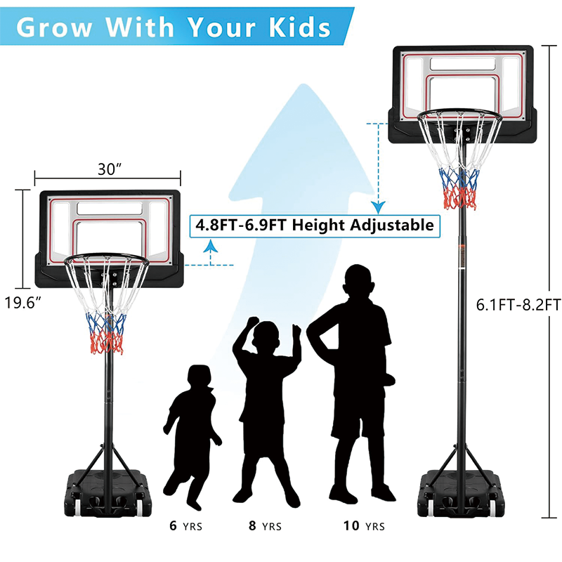 Basketball Hoop, 4.8-6.9FT/4.4-10FT Adjustable Height Portable Backboard System, Impact Backboard and Portable Wheels for Kids/Adults