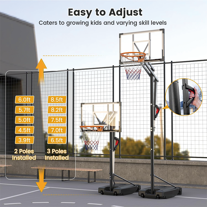 Basketball Hoop, 8.5ft Height Adjustable Portable Hoops  with Backboard and Wheels, for Outdoor/Indoor, Kids/Teens/Adults